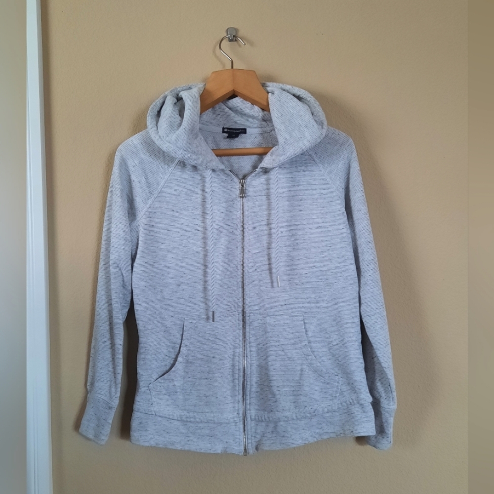 Champion Light Heather Gray Zip-Up Workout Hoodie Sporty Athleisure Athletic
